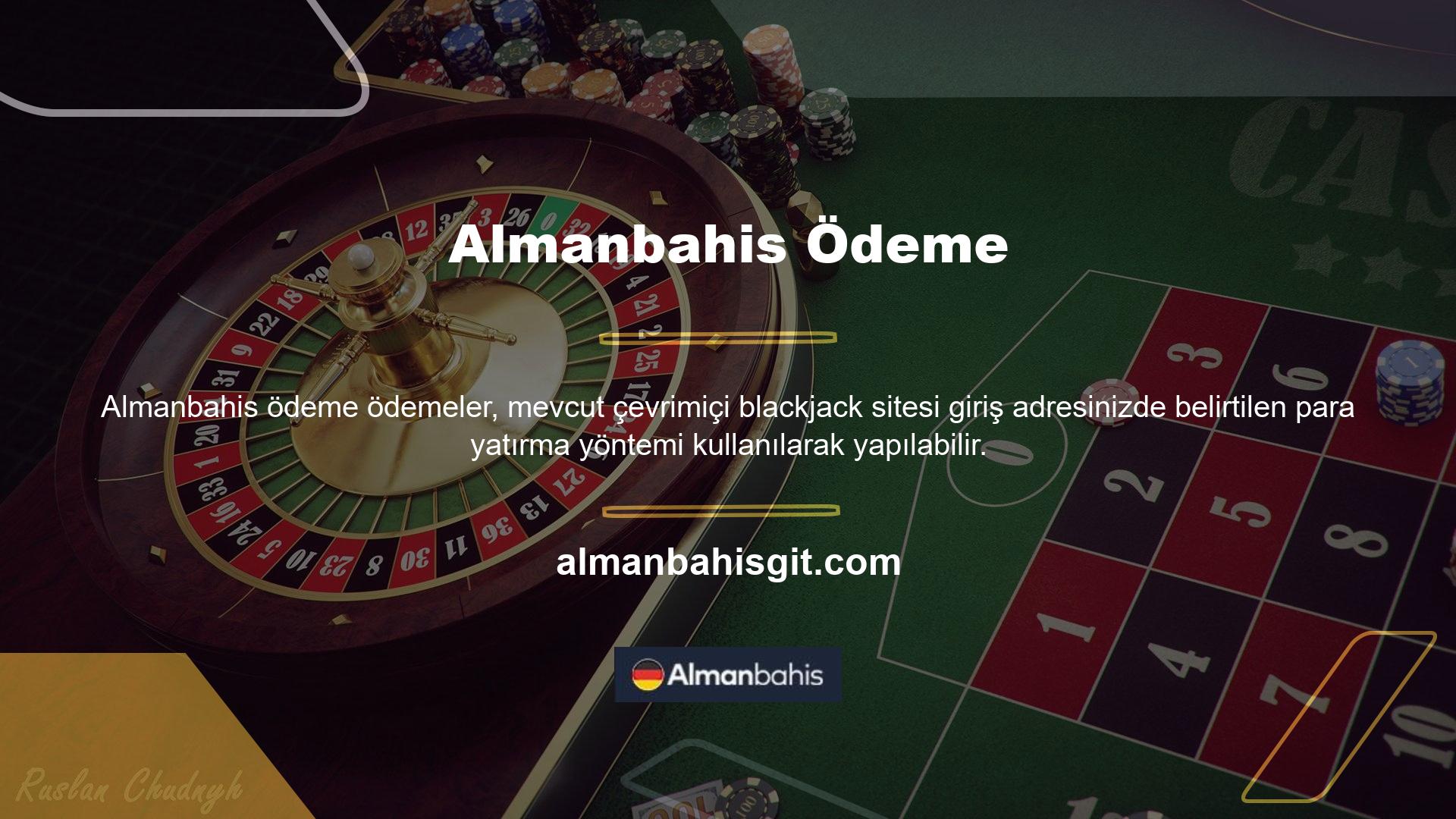 Blackjack, poker, rulet ve diğer bahisleri oynamak için Almanbahis sitesine üye olabilirsiniz