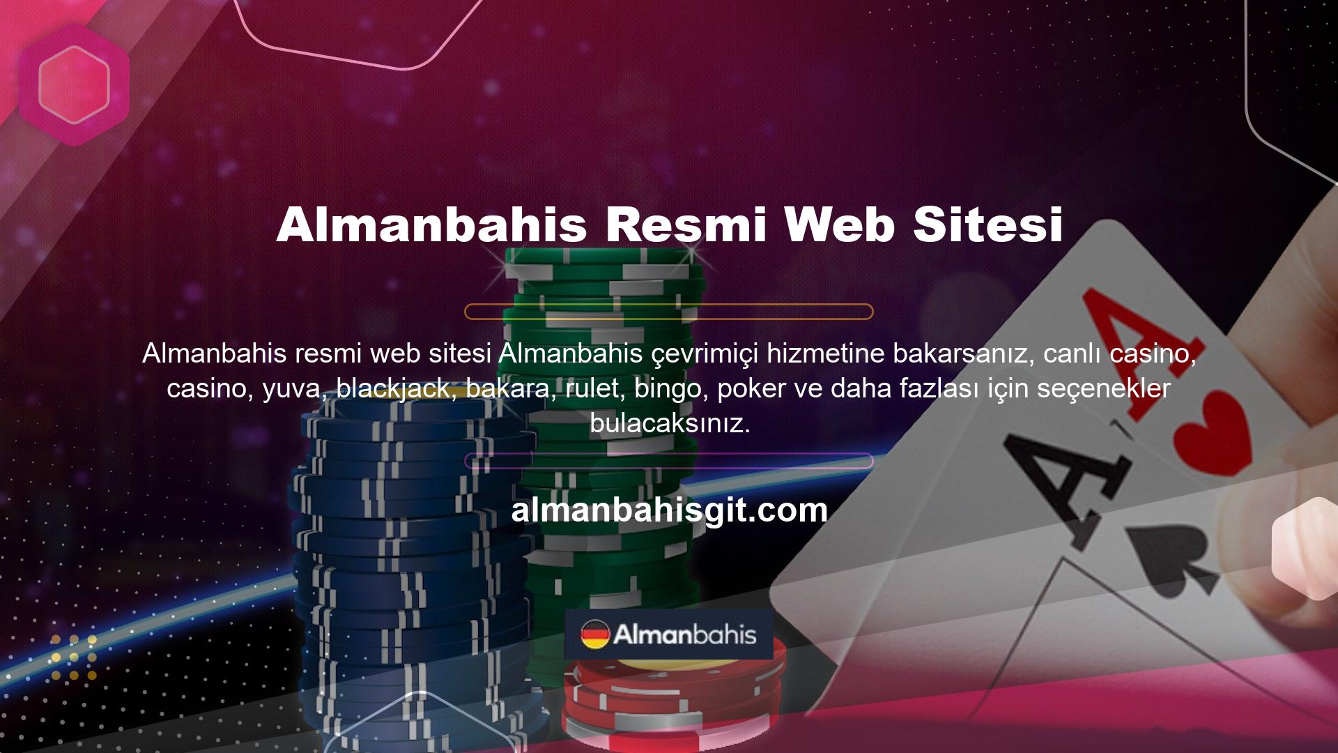 Almanbahis web sitesi, şirket bilgi yeterlikleri, lisans sertifikaları ve para ile casinonun anlaşılması nedeniyle Türkiye yasaları nedeniyle Türk pazarında kabul edilmemektedir
